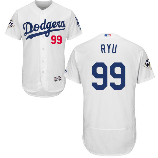 Dodgers #99 Hyun-Jin Ryu White Flexbase Authentic Collection World Series Bound Stitched MLB Jersey - Click Image to Close